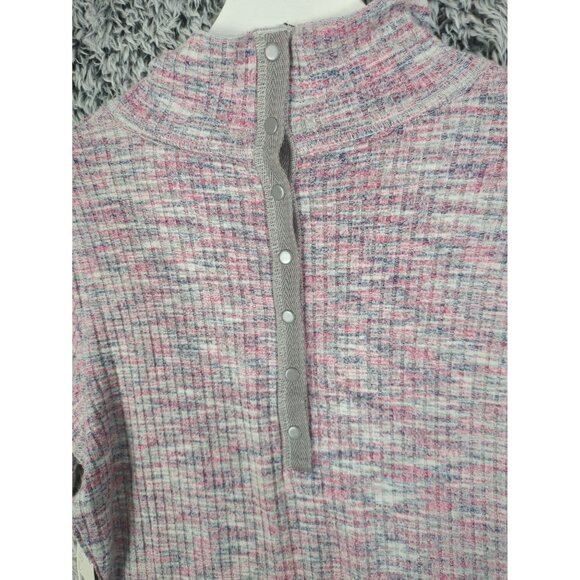 FREE PEOPLE Mockneck Long Sleeve Snap Back Bodysuit Women SZ L Colorful Rib Knit - Picture 4 of 10
